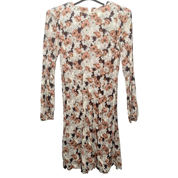 Forever 21 Women’s Floral Long Sleeve Mini Dress Size S Daisy Print Boho 70s - Picture 7 of 7